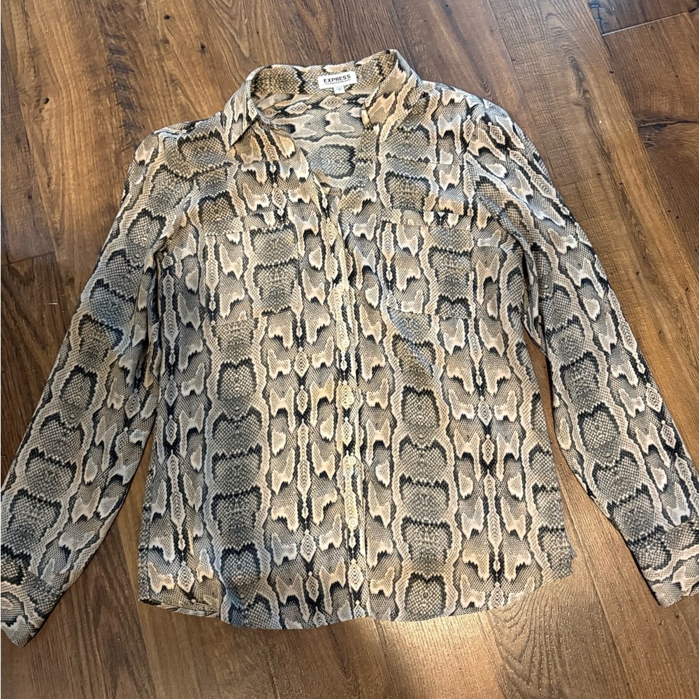 Express Neutral Snake-Print Button Front Shirt - image 2